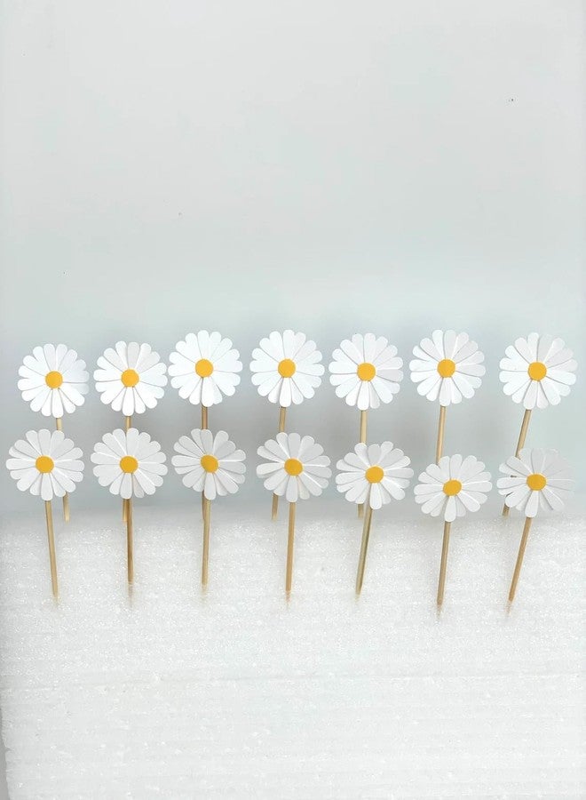 Curious Button White Daisy Cupcake Toppers - Pack of 10 Party Picks | Flower Cupcake Decorations for Birthday, Wedding, Baby Shower, Bridal Shower & Garden Party (3 Inch Stick, 1 Inch Flower) - Image 2